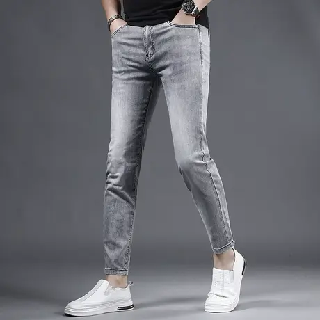 夏季冰丝九分牛仔裤男2023新款潮牌修身小脚弹力潮流男士薄款裤子商品大图