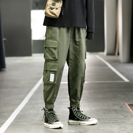 军绿色工装裤男款秋季束脚裤子美式复古宽松机能痞帅潮牌休闲长裤商品大图