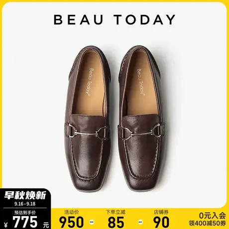 BeauToday平底单鞋女2023年新款秋季BT羊皮粗跟单鞋女复古乐福鞋商品大图