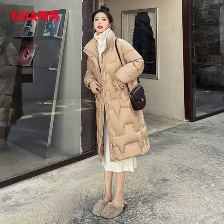 鸭鸭羽绒服女2023年秋冬新款中长款过膝立领韩版宽松外套图片