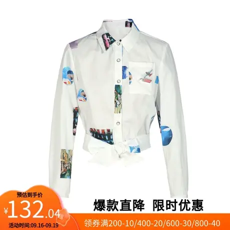 【艾格】2022新款POLO领衬衫女印花个性图案宽松上衣官方旗舰店商品大图