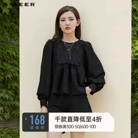 sdeer圣迪奥女秋装圆领民族风镂空绣花衬衫娃娃衫S221Z0528商品大图