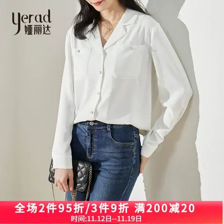 娅丽达西装领设计感衬衫2023年春季新款小众V领宽松大码休闲衬衣商品大图