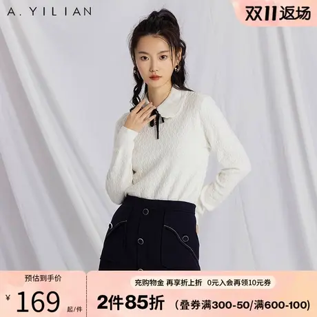 阿依莲冬季新款蝴蝶结针织衫女时尚休闲通勤百搭温柔显瘦气质上衣图片