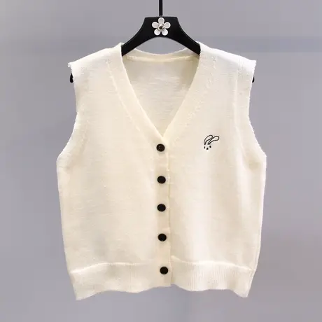 学院风卡通兔子V领针织马甲女夏季2023新款时尚百搭无袖背心开衫商品大图