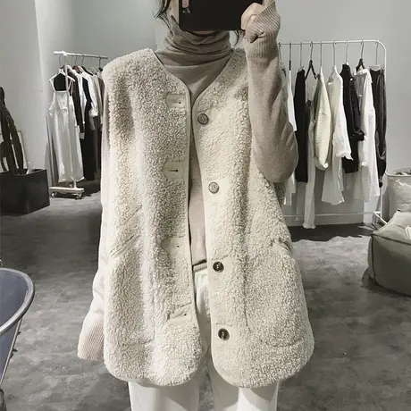 羊羔毛马夹外套女秋冬皮毛一体宽松毛绒韩版外搭无袖马甲背心潮流商品大图