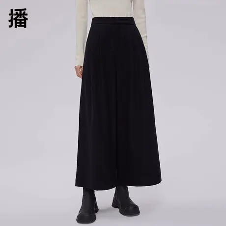 播休闲阔腿裤女2023冬季新款立体压褶分割线高腰九分裤BDP4KD1410商品大图
