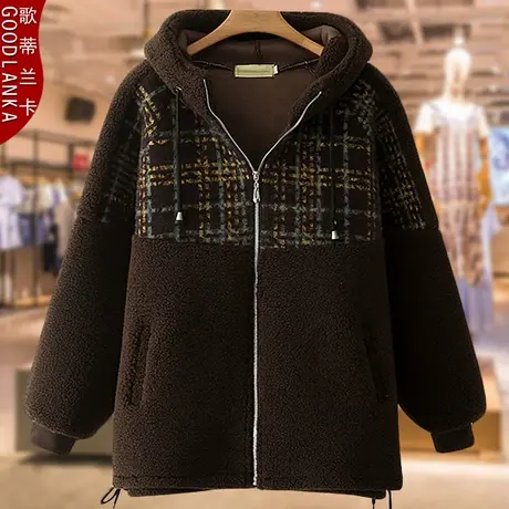 加肥加大码中年胖妈妈冬季羊羔绒大衣女宽松洋气连帽皮毛一体外套商品大图