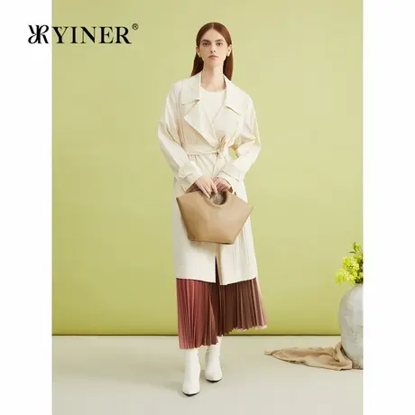 YINER音儿春季法式优雅透气肌理感长款廓形外套风衣商品大图