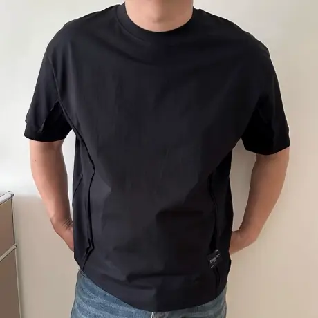 大依无忧大码男装夏季简约纯色设计师款加肥加大圆领短袖T恤半袖商品大图