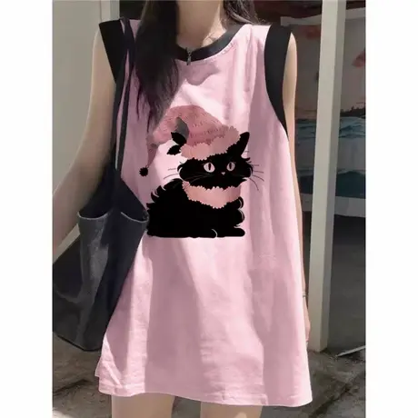 纯棉无袖背心女2025夏季新款宽松显瘦百搭外穿运动上衣T恤ins潮牌图片