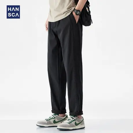hansca凉感莱赛尔天丝裤子男2025夏季薄款宽松拼接微锥形休闲长裤商品大图