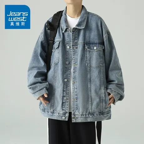 KZ真维斯牛仔夹克外套男潮牌翻领潮牌2025年新款春秋季上衣服外穿图片