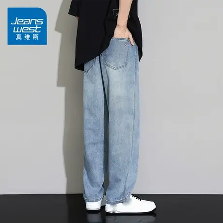 KZ真维斯蓝色高端潮牌牛仔裤男士2025年新款春秋季休闲直筒男裤子图片
