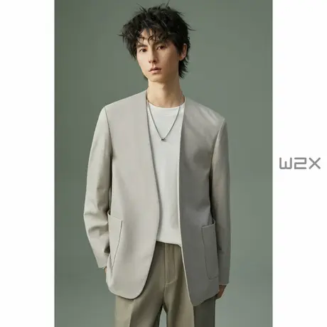 w2x2024新款无领休闲西装男高级感痞帅小西服设计感单西上衣商品大图