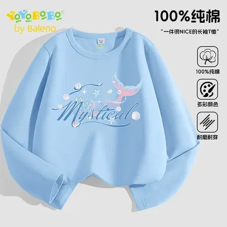 班尼路童装YBB系列女童上衣2025新款秋季儿童纯棉休闲圆领长袖t恤图片