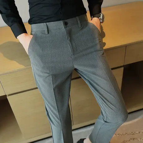 春夏季休闲西裤男士修身直筒垂感英伦雅痞风九分小脚商务西装长裤商品大图