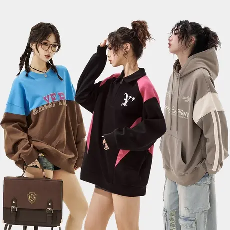 【卫衣清仓69.9】连帽卫衣女刺绣春秋新款潮牌宽松oversize外套商品大图