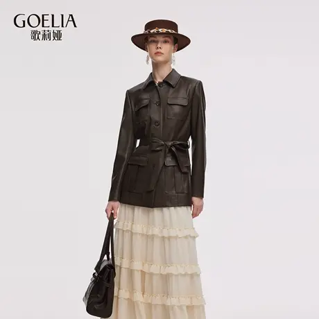 歌莉娅秋季新品仿皮工装外套(配送本布腰带)1E9L6F690图片
