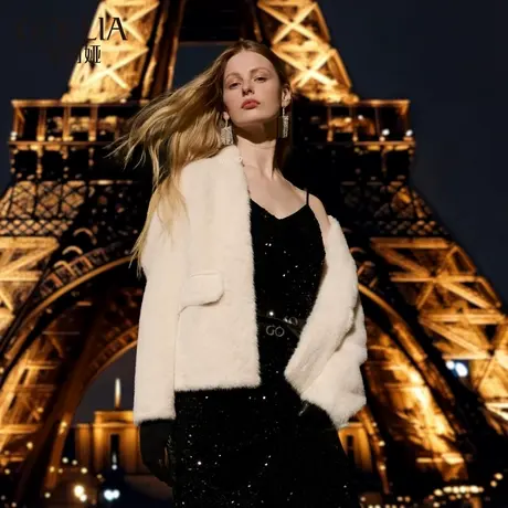 歌莉娅新中式外套女冬季新款国风盘扣立领毛绒女装1CCC6F530图片