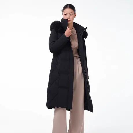 【清仓断码】坦博尔奥莱羽绒服女冬长款过膝连帽毛领加厚保暖外套图片