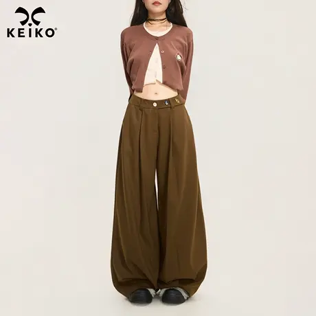 KEIKO 美拉德咖色西装阔腿裤25秋季老钱风慵懒垂感宽松直筒休闲裤图片