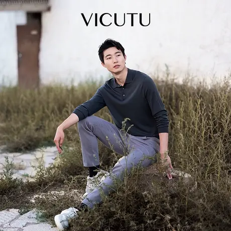 VICUTU威可多男长袖针织衫纯羊毛时尚翻领商务休闲百搭毛衣图片