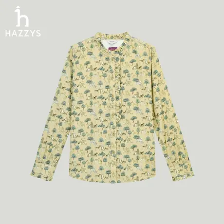 【商场同款】】Hazzys哈吉斯印花灯芯绒衬衫女2025年秋季新款衬衣商品大图