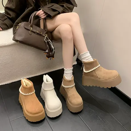 厚底增高短靴女2025年秋季新款高级保暖勃肯靴子气质小个子雪地靴商品大图