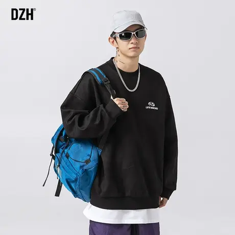 男士黑色麂皮绒卫衣男潮牌圆领宽松长袖上衣情侣美式新款外套男装图片