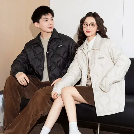 唐狮冬季新款情侣羽绒服白色小众翻领设计感百搭休闲外套潮流TD商品大图