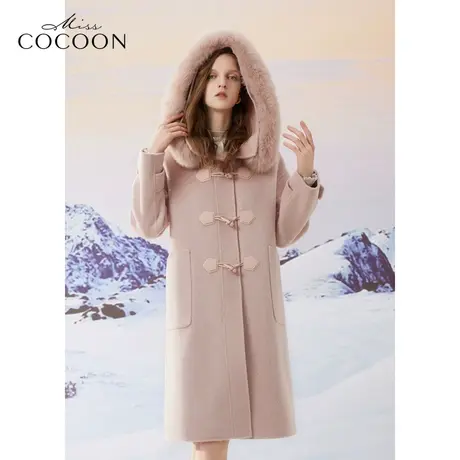 misscocoon非正式学院风秋冬新款法式狐狸毛领中长款毛呢大衣商品大图