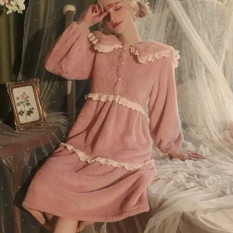 法兰绒睡袍冬季女款2023新加绒加厚晨袍睡衣家居服珊瑚绒浴袍春秋商品大图