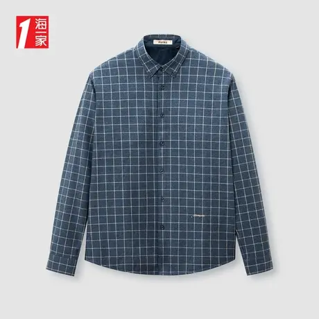 海一家时尚格纹保暖长衬2023冬季新款字母绣花中年男士长袖衬衫商品大图