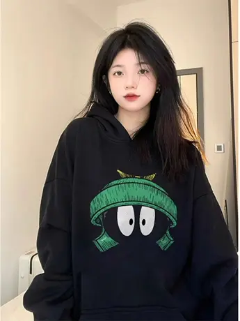 美式复古高街黑色卫衣女宽松韩版oversize日系慵懒风小众潮牌外套图片