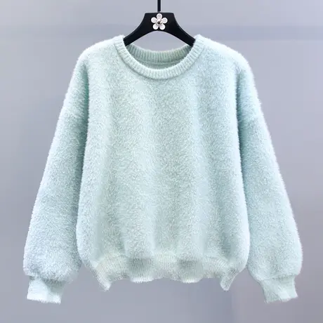 慵懒风纯色套头毛衣女秋冬2023新款宽松显瘦加厚温柔设计感针织衫商品大图