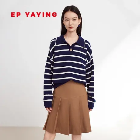 EP YAYING雅莹女装 绵羊毛条纹polo领针织衫 春装商场同款9528A图片