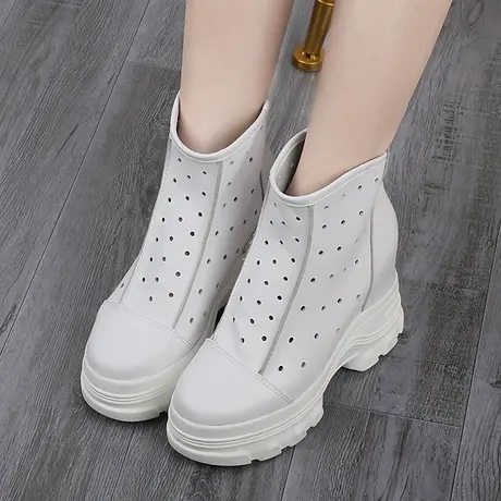 高帕妃内增高女鞋10cm短筒马丁靴高帮运动松糕鞋坡跟厚底休闲单靴商品大图