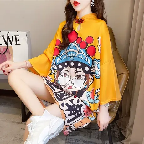 短袖t恤女夏季韩版宽松大码女装中长款中国风汉服仙气连衣裙子潮图片