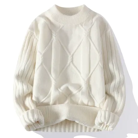 毛衣男条纹扭花高级感秋季青年潮牌重磅保暖圆领打底针织衫毛线衣商品大图