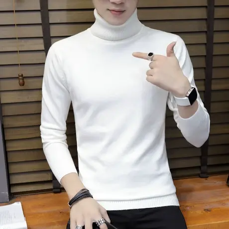 冬季潮流男士高领针织毛衣加厚长袖T恤韩版加绒衣服冬装打底衫秋商品大图