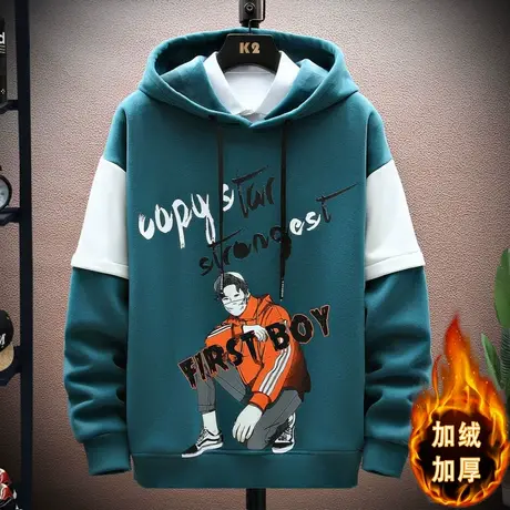 青少年加绒加厚长袖卫衣男孩子14岁洋气外套12帅气大童保暖上衣15商品大图