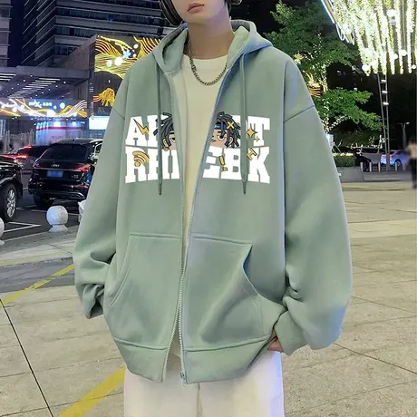 连帽加厚加绒卫衣外套男春秋季潮牌美式宽松情侣oversize拉链开衫商品大图