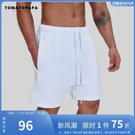 TOMATOPAPA夏季重磅棉短裤抽绳弹力纯色百搭透气居家日常运动裤子商品大图
