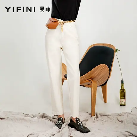 Yifini/易菲纯棉白色休闲裤女宽松显瘦百搭直筒裤春秋新款商品大图