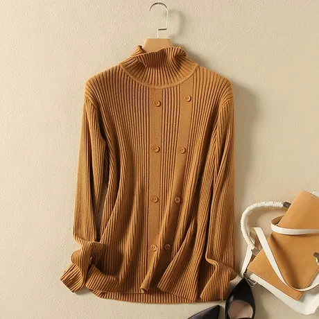 秋冬新款堆堆高领宽松套头毛衣女士洋气显瘦打底衫内搭弹力针织衫图片