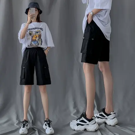 工装短裤女夏季2023年新款宽松直筒潮ins中裤高腰港味运动五分裤图片