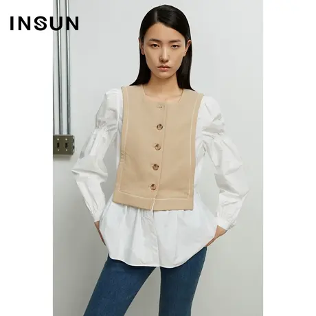 恩裳奥莱春季士衬衫感小众假两件长袖衬衫士商品大图