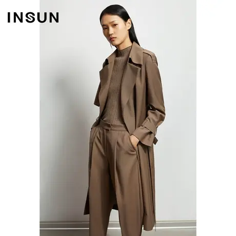 INSUN恩裳秋季羊毛垂感长款风衣外套商品大图