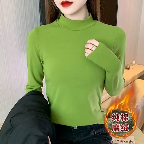 小高领长袖加厚t恤女2023秋冬季纯棉气质保暖内搭打底体恤设计感商品大图